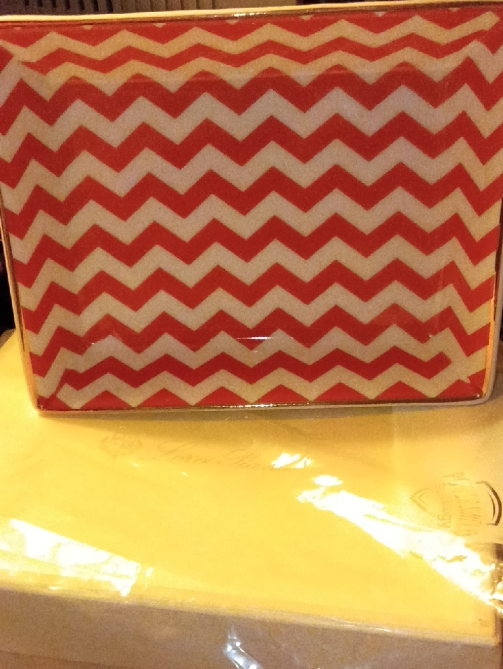 Vintage J. Crew Chevron Pattern Orange and White Women's Small Jewelry Tray
